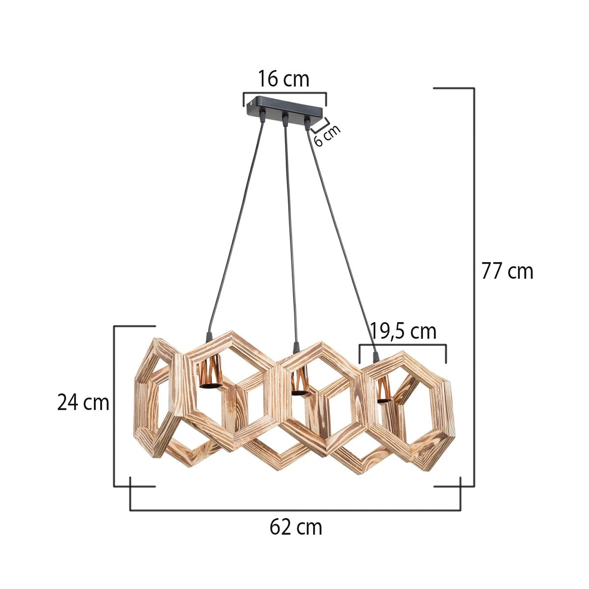 GloboStar® DRURI 203-0256 Vintage Κρεμαστό Φωτιστικό Γεωμετρικό Σχήμα Τρίφωτο 3 x E27 Μπεζ Ξύλο - Μ62 x Π19.5 x Υ24cm - ledmania.gr