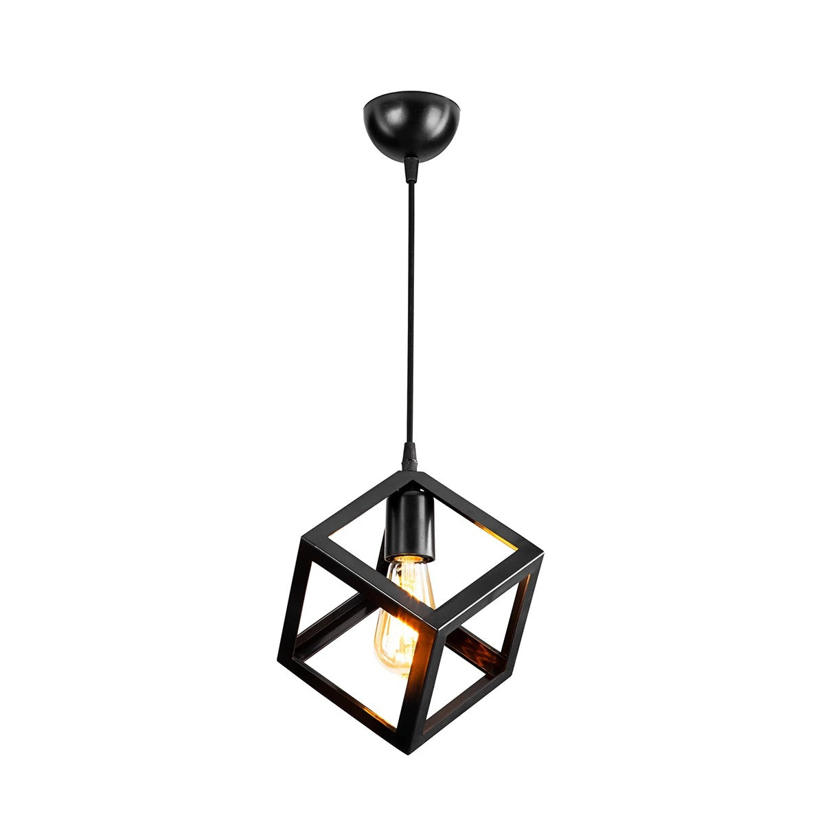 GloboStar® DISE 203-0274 Μοντέρνο Κρεμαστό Φωτιστικό Κύβος Μονόφωτο 1 x E27 IP20 Μαύρο Πλαστικό - Μ22 x Π22 x Υ24cm - ledmania.gr