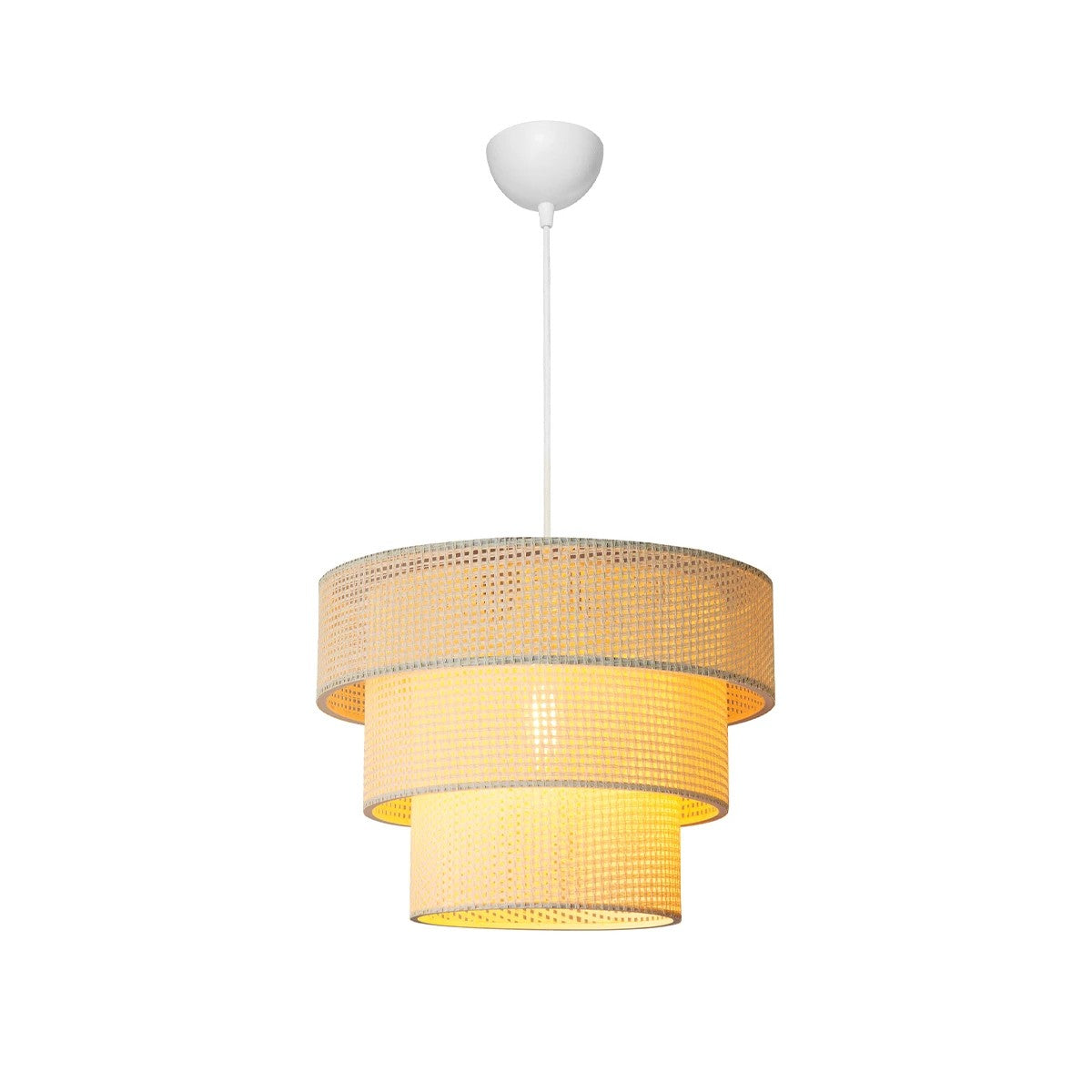 GloboStar® LEVEL 203-0275 Μοντέρνο Κρεμαστό Φωτιστικό Καπέλο Μονόφωτο 1 x E27 IP20 Λευκό Διάτρητο Ύφασμα - Μ38 x Π38 x Υ30cm - ledmania.gr