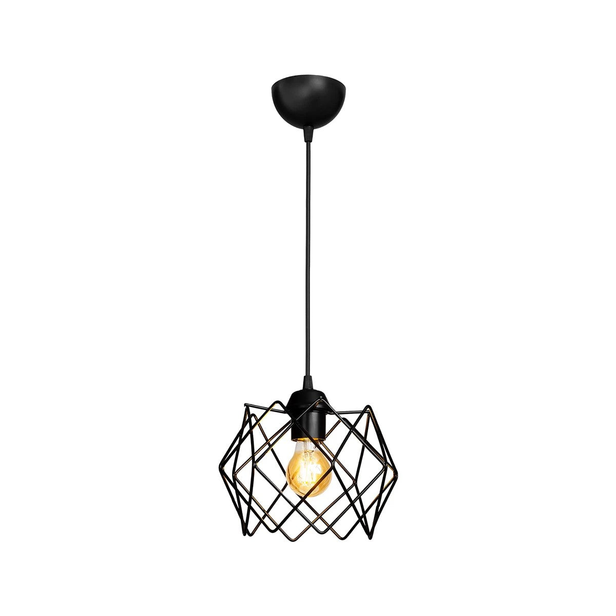 GloboStar® VORTEX 203-0277 Mοντέρνο Κρεμαστό Φωτιστικό Πλέγμα Μονόφωτο 1 x E27 IP20 Μαύρο Μέταλλο - Μ23.5 x Π23.5 x Υ20cm - ledmania.gr