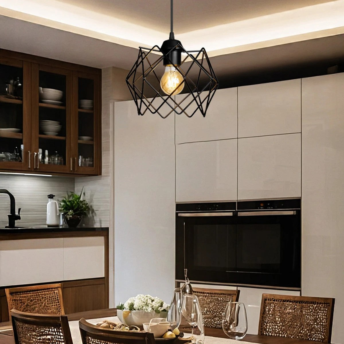 GloboStar® VORTEX 203-0277 Mοντέρνο Κρεμαστό Φωτιστικό Πλέγμα Μονόφωτο 1 x E27 IP20 Μαύρο Μέταλλο - Μ23.5 x Π23.5 x Υ20cm - ledmania.gr