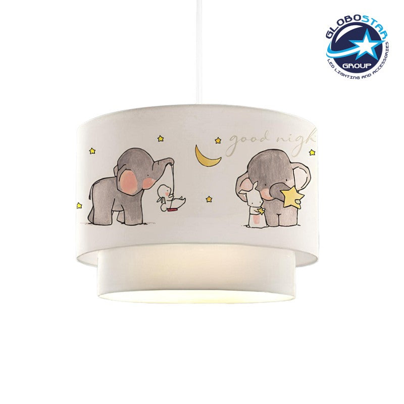 GloboStar® ELEPHANT 204-0002 Παιδικό Κρεμαστό Φωτιστικό Φιγούρα Μονόφωτο 1 x E27 IP20 Λευκό Ύφασμα - Μ30 x Π30 x Υ70cm