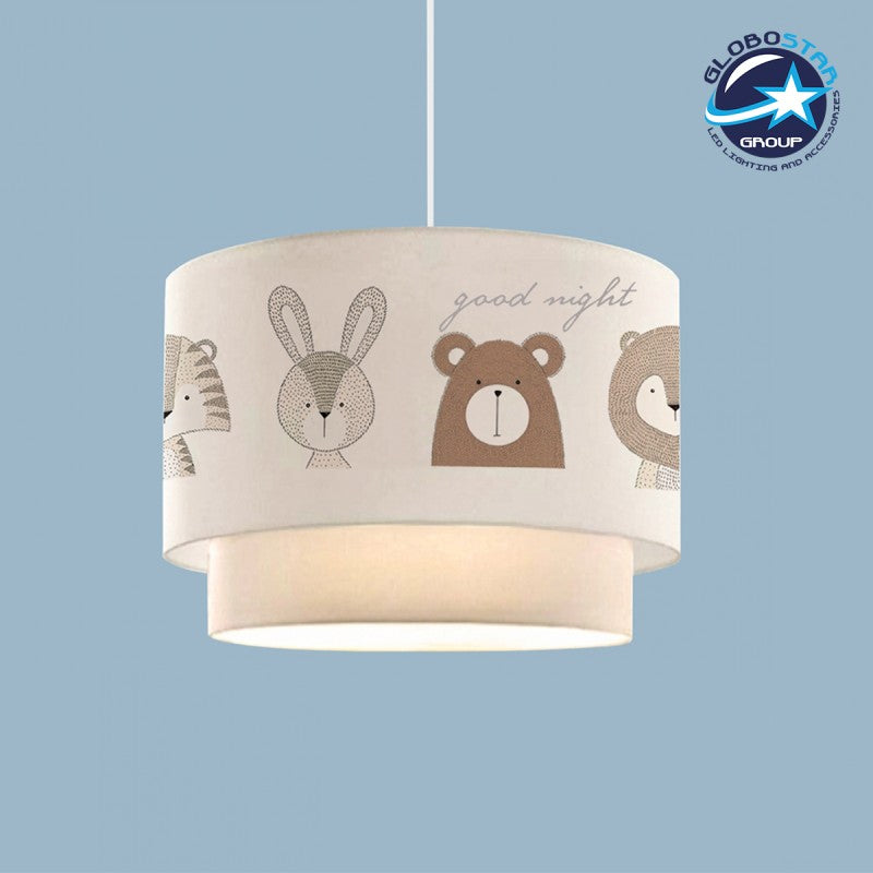 GloboStar® BEAR 204-0003 Παιδικό Κρεμαστό Φωτιστικό Φιγούρα Μονόφωτο 1 x E27 IP20 Λευκό Ύφασμα - Μ30 x Π30 x Υ70cm