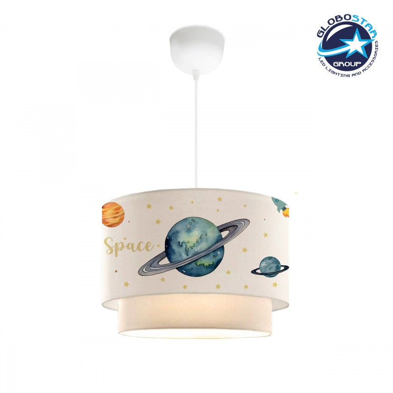 GloboStar® SATURN 204-0012 Παιδικό Κρεμαστό Φωτιστικό Φιγούρα Μονόφωτο 1 x E27 IP20 Λευκό Ύφασμα - Μ30 x Π30 x Υ70cm