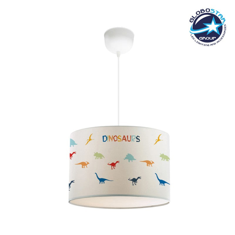 GloboStar® DINO 204-0014 Παιδικό Κρεμαστό Φωτιστικό Φιγούρα Μονόφωτο 1 x E27 IP20 Λευκό Ύφασμα - Μ30 x Π30 x Υ70cm