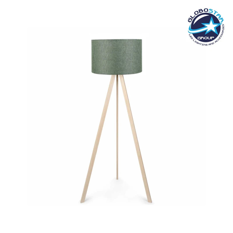 GloboStar® SAGA 204-0047 Μοντέρνο Eπιδαπέδιο Φωτιστικό Μονόφωτο 1 x E27 IP20 Μπεζ Ξύλο με Πράσινο Ύφασμα - Μ38 x Π38 x Υ140cm - ledmania.gr