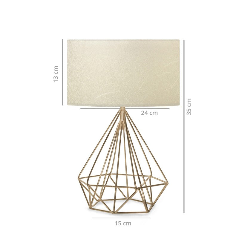 GloboStar® DIAMOND 204-0084 Μοντέρνο Eπιτραπέζιο Φωτιστικό Πορτατίφ Μονόφωτο 1 x E27 IP20 Χρυσό Μέταλλο με Μπεζ Ύφασμα - Μ24 x Π24 x Υ35cm