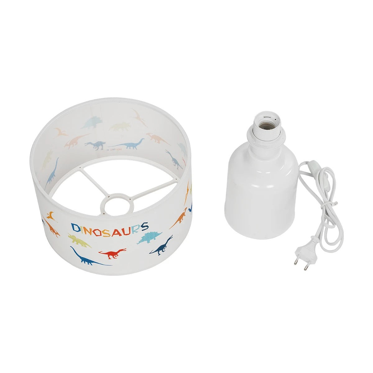 GloboStar® DINO 204-0028 Παιδικό Eπιτραπέζιο Φωτιστικό Πορτατίφ Μονόφωτο 1 x E27 IP20 Πολύχρωμο Ύφασμα με Λευκό Πλαστικό - Μ24 x Π24 x Υ32cm - ledmania.gr