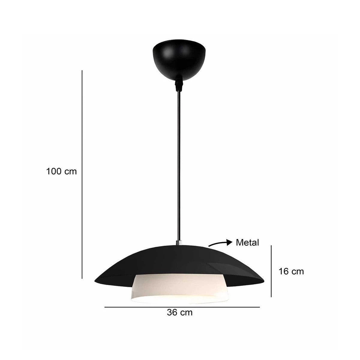 GloboStar® AURA 204-0117 Μοντέρνο Κρεμαστό Φωτιστικό Καμπάνα Μονόφωτο 1 x E27 IP20 Μαύρο & Λευκό Μέταλλο - Μ31 x Π31 x Υ27cm - ledmania.gr