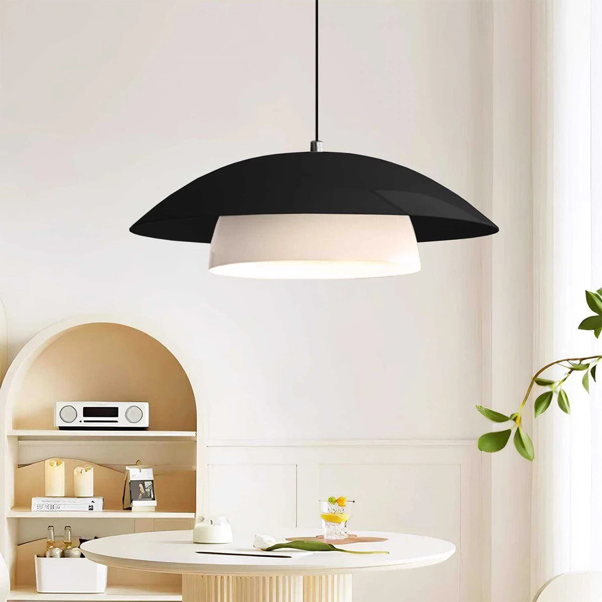 GloboStar® AURA 204-0117 Μοντέρνο Κρεμαστό Φωτιστικό Καμπάνα Μονόφωτο 1 x E27 IP20 Μαύρο & Λευκό Μέταλλο - Μ31 x Π31 x Υ27cm - ledmania.gr