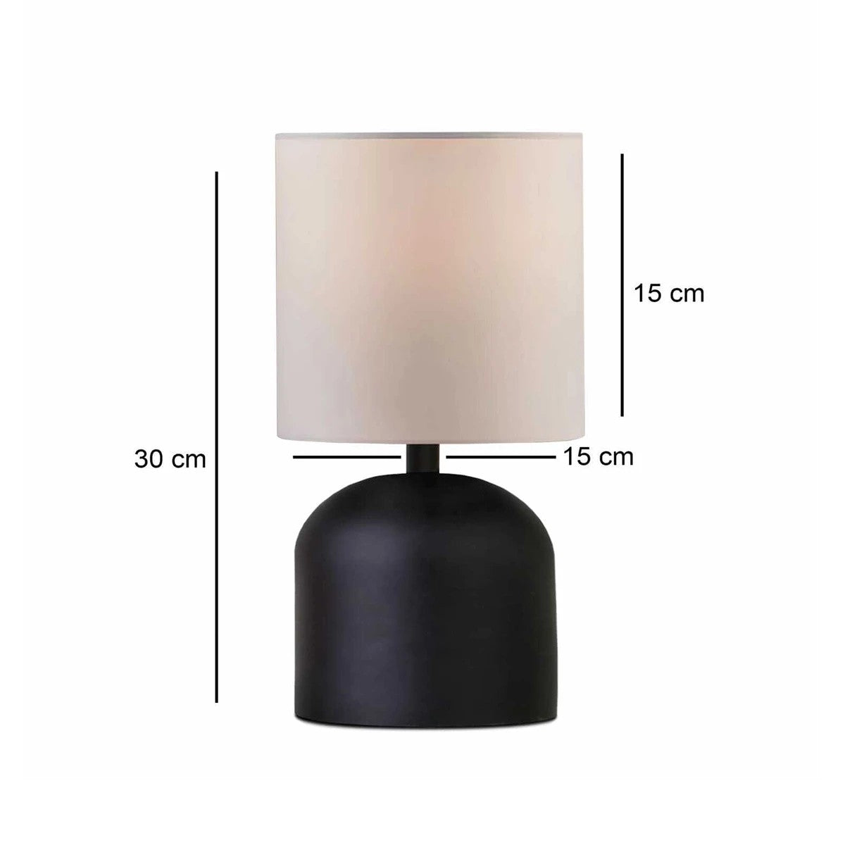GloboStar® LOREN 204-0138 Μοντέρνο Eπιτραπέζιο Φωτιστικό Μονόφωτο 1 x E27 IP20 Μαύρο Μέταλλο με Μπεζ  Ύφασμα - Μ15 x Π15 x Υ31cm - ledmania.gr