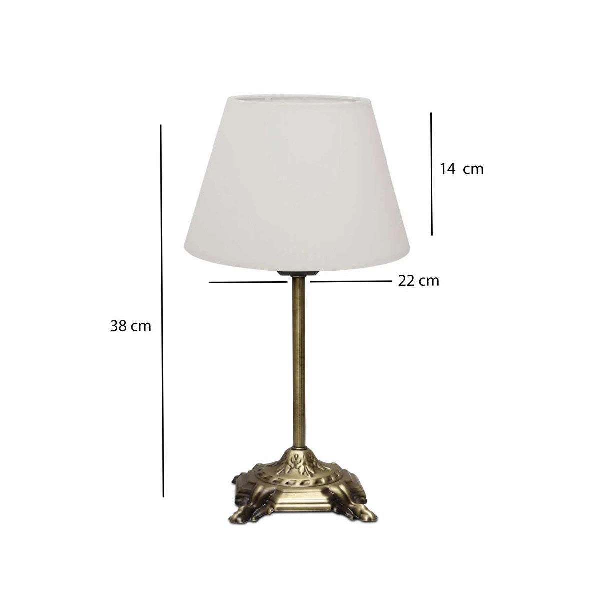 GloboStar® AΝΤΙQUE 204-0142 Vintage Eπιτραπέζιο Φωτιστικό Μονόφωτο 1 x E27 IP20 Μπρούτζινο Μέταλλο με Λευκό Ύφασμα - Μ22 x Π22 x Υ38cm - ledmania.gr