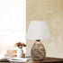 GloboStar® LISBON 204-0150 Vintage Eπιτραπέζιο Φωτιστικό Μονόφωτο 1 x E27 IP20 Καφέ Κεραμικό με Μπεζ Ύφασμα - Μ22 x Π22 x Υ30cm - ledmania.gr