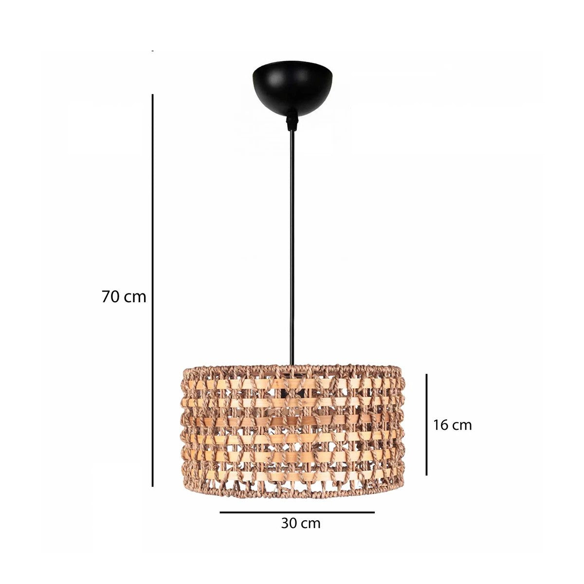 GloboStar® POMEGRANDE 204-0158 Boho Κρεμαστό Φωτιστικό Kαπέλο Μονόφωτο 1 x E27 IP20 Μπεζ Rattan με Καφέ Ξυλο - Μ30 x Π30 x Υ16cm - ledmania.gr