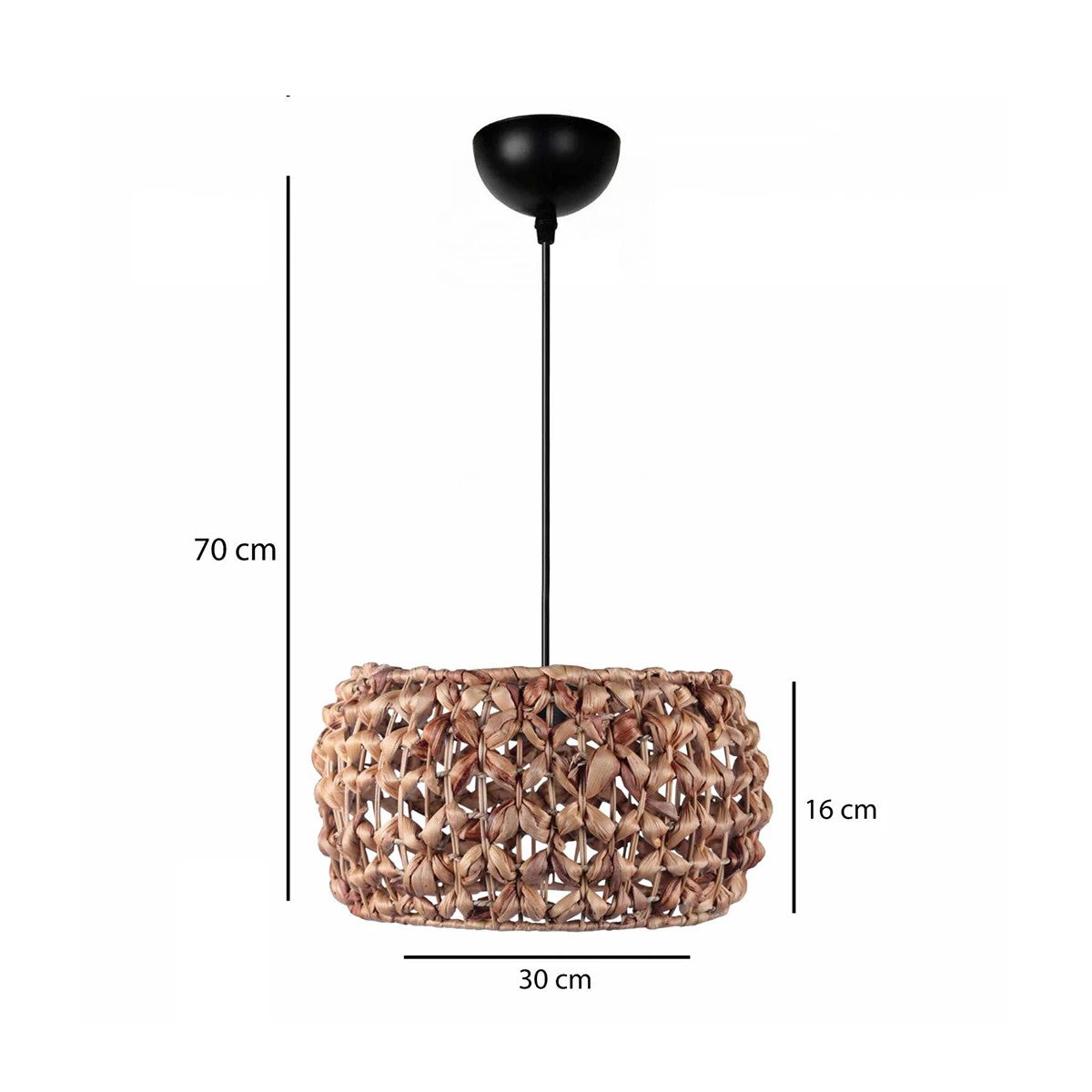 GloboStar® DARIO 204-0159 Boho Κρεμαστό Φωτιστικό Kαπέλο Μονόφωτο 1 x E27 IP20 Καφέ Rattan - Μ29 x Π29 x Υ16cm - ledmania.gr