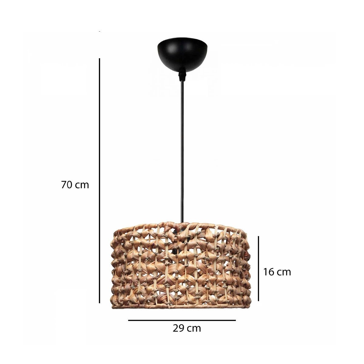 GloboStar® POMEGRANDE 204-0160 Boho Κρεμαστό Φωτιστικό Kαπέλο Μονόφωτο 1 x E27 IP20 Καφέ Rattan - Μ29 x Π29 x Υ16cm - ledmania.gr