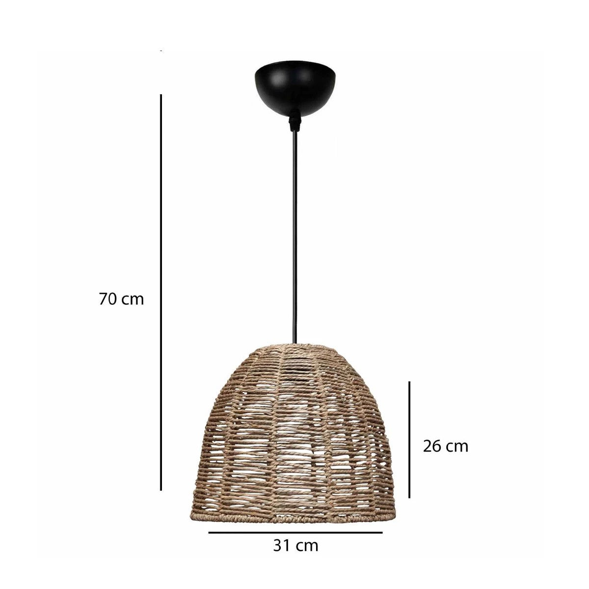 GloboStar® MEKA 204-0162 Boho Κρεμαστό Φωτιστικό Καμπάνα Μονόφωτο 1 x E27 IP20 Καφε Σχοινί - Μ31 x Π31 x Υ26cm - ledmania.gr