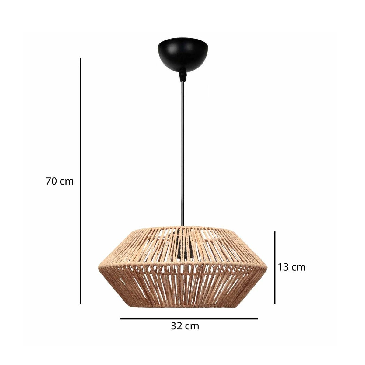 GloboStar® CASTRO 204-0164 Boho Κρεμαστό Φωτιστικό Kαπέλο Μονόφωτο 1 x E27 IP20 Μπεζ Σχοινί - Μ32 x Π32 x Υ13cm - ledmania.gr