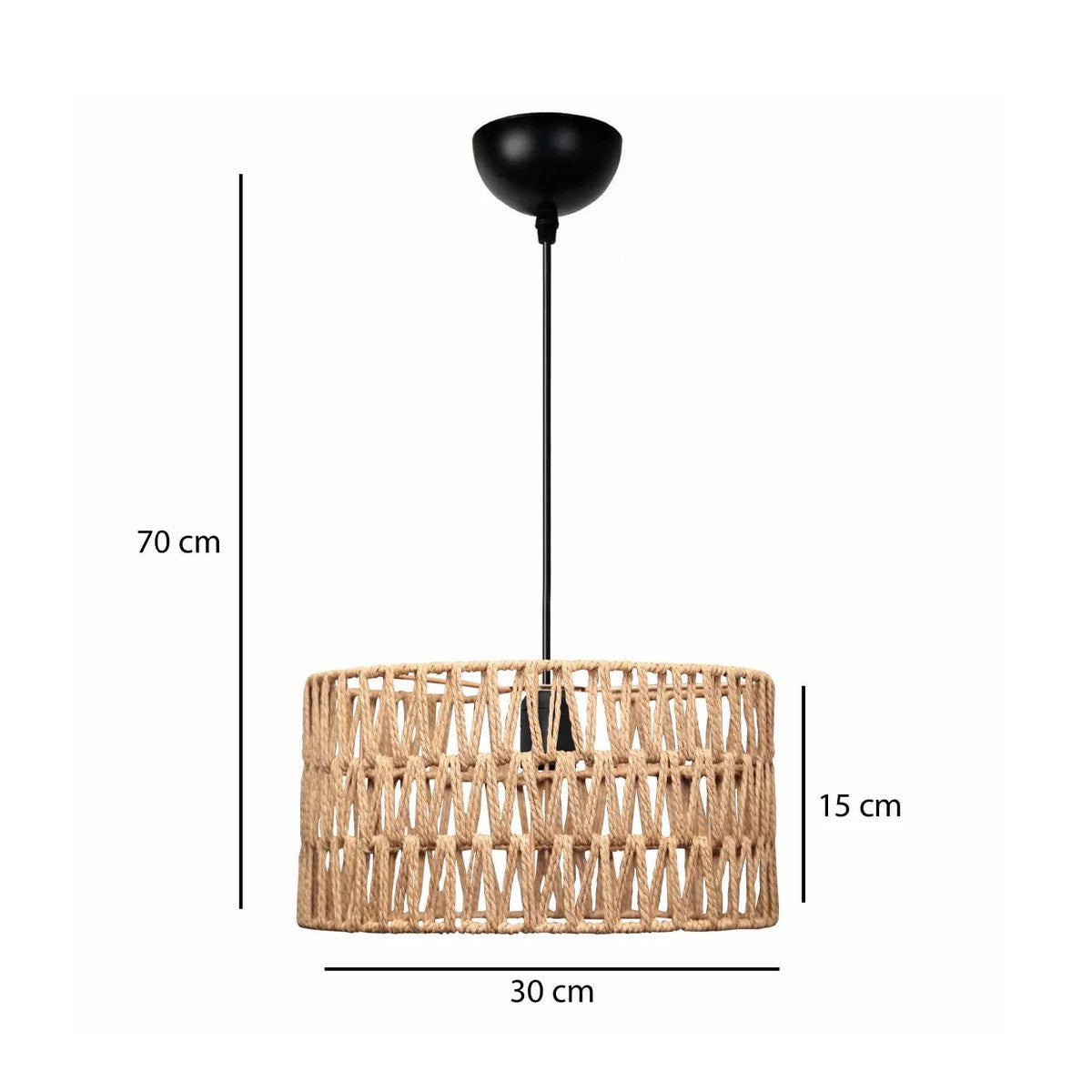 GloboStar® POMEGRANDE 204-0166 Boho Κρεμαστό Φωτιστικό Kαπέλο Μονόφωτο 1 x E27 IP20 Μπεζ Σχοινί - Μ30 x Π30 x Υ15cm - ledmania.gr