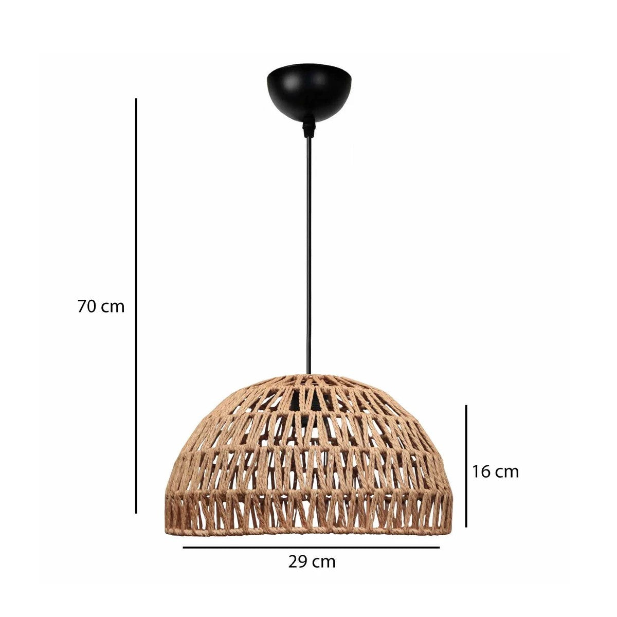 GloboStar® SAND 204-0167 Boho Κρεμαστό Φωτιστικό Καμπάνα Μονόφωτο 1 x E27 IP20 Μπεζ Σχοινί - Μ29 x Π29 x Υ16cm - ledmania.gr