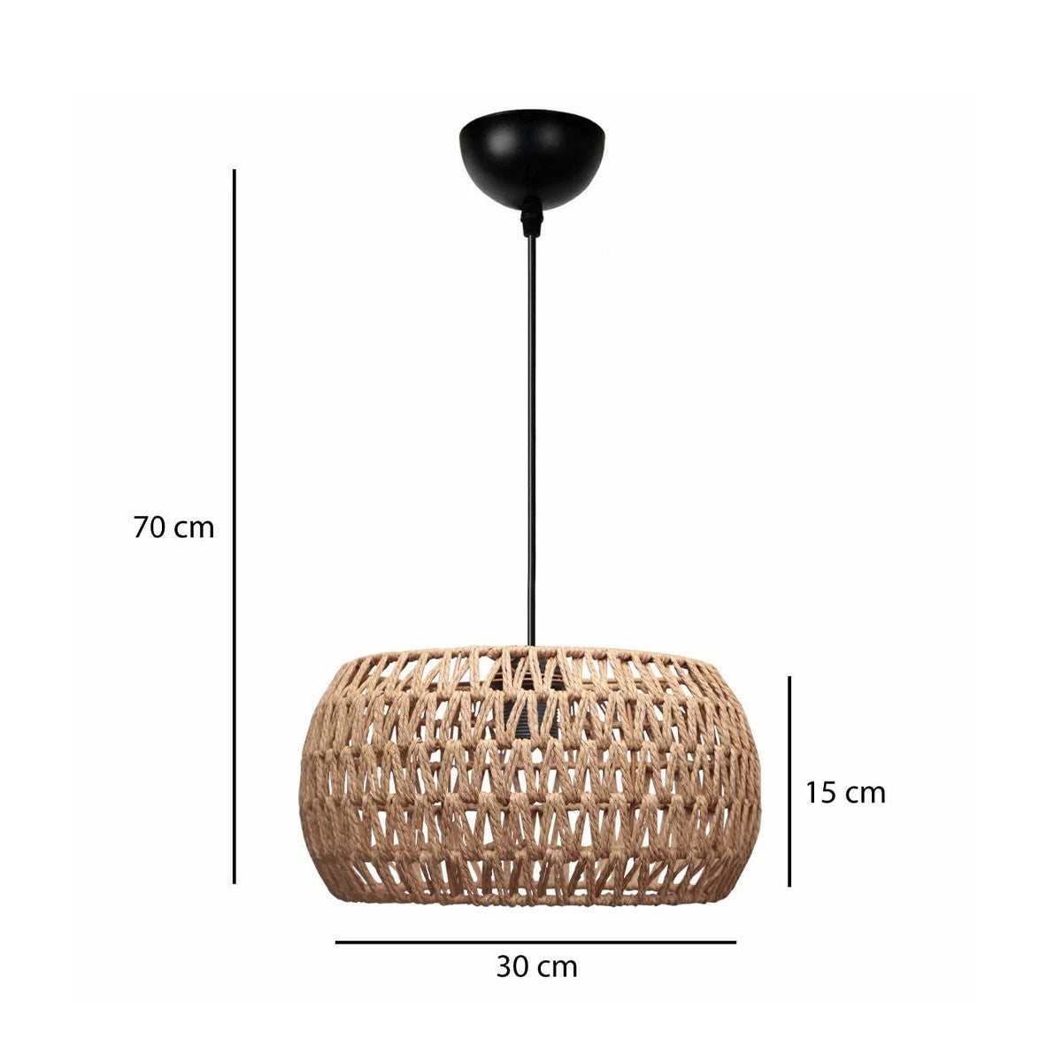 GloboStar® DARIO 204-0168 Boho Κρεμαστό Φωτιστικό Kαπέλο Μονόφωτο 1 x E27 IP20 Καφέ Σχοινί - Μ30 x Π30 x Υ15cm - ledmania.gr