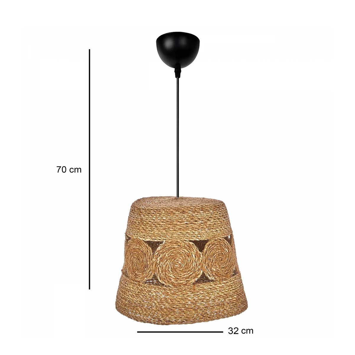 GloboStar® PANIER 204-0170 Boho Κρεμαστό Φωτιστικό Καμπάνα Μονόφωτο 1 x E27 IP20 Μπεζ Σχοινί - Μ32 x Π32 x Υ30cm - ledmania.gr