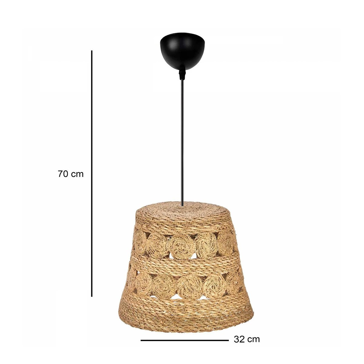 GloboStar® PANIER 204-0171 Boho Κρεμαστό Φωτιστικό Καμπάνα Μονόφωτο 1 x E27 IP20 Μπεζ Σχοινί - Μ32 x Π32 x Υ30cm - ledmania.gr