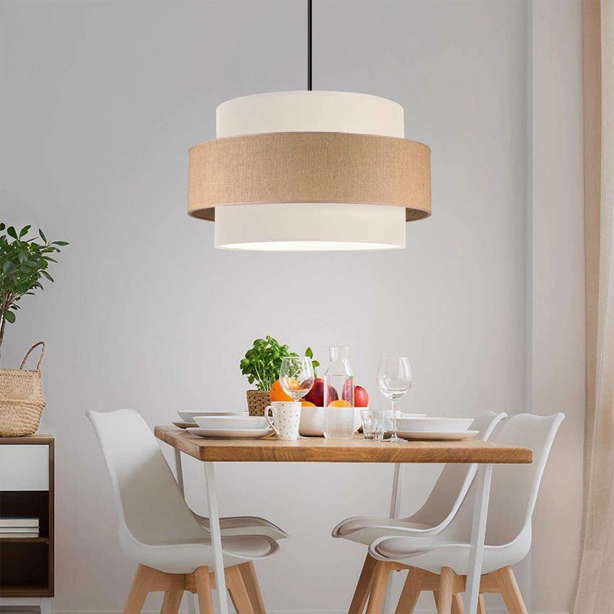 GloboStar® SOHO 204-0172 Μοντέρνο Κρεμαστό Φωτιστικό Kαπέλο Μονόφωτο 1 x E27 IP20 Μπεζ & Καφέ Ύφασμα - Μ30 x Π30 x Υ20cm - ledmania.gr