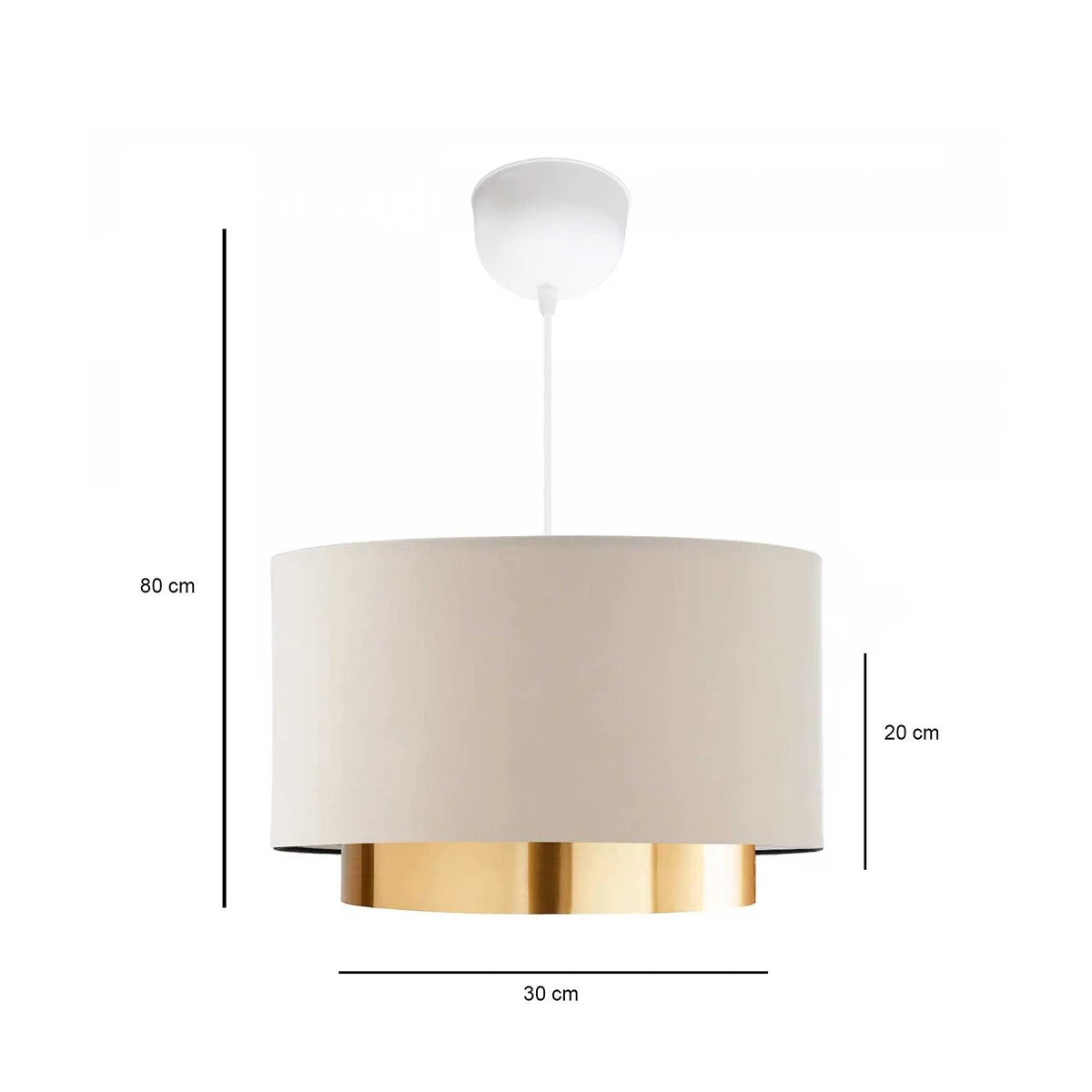 GloboStar® BASIL 204-0173 Μοντέρνο Κρεμαστό Φωτιστικό Kαπέλο Μονόφωτο 1 x E27 IP20 Μπεζ & Χρυσό Ύφασμα - Μ30 x Π30 x Υ20cm - ledmania.gr