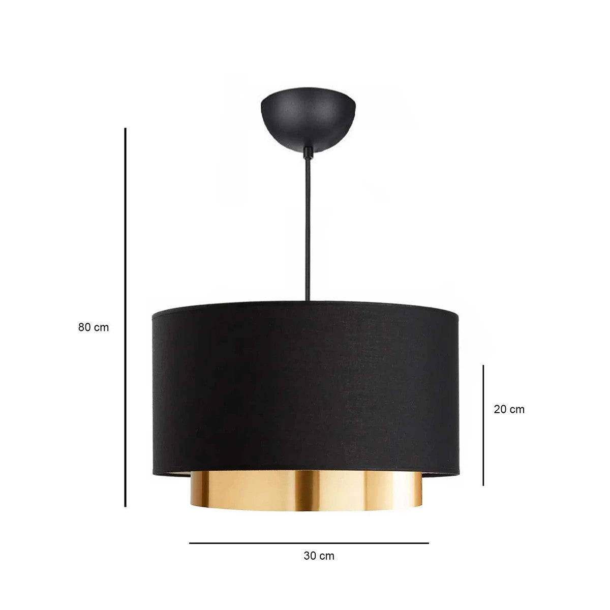 GloboStar® BASIL 204-0174 Μοντέρνο Κρεμαστό Φωτιστικό Kαπέλο Μονόφωτο 1 x E27 IP20 Μαύρο & Χρυσό Ύφασμα - Μ30 x Π30 x Υ20cm - ledmania.gr