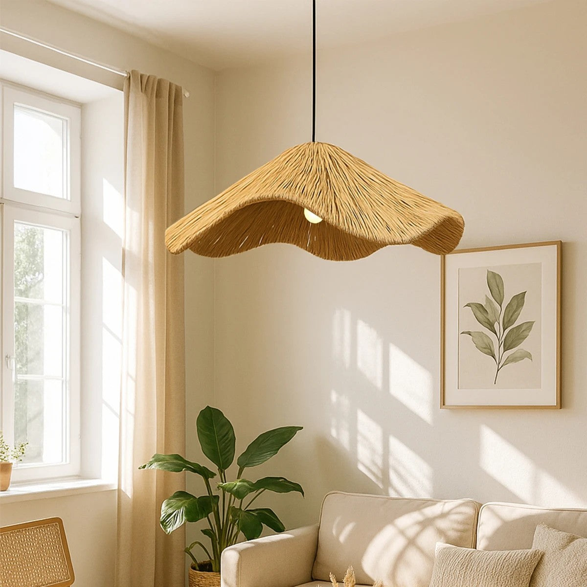 GLOBOSTAR® PAJERO 204-0177 Boho Κρεμαστό Φωτιστικό Οροφής Μονόφωτο 1 x E27 AC 220-240V IP20 Μπεζ - Μ50 x Π50 x Υ22cm - ledmania.gr