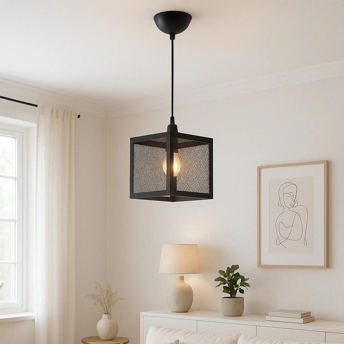 GLOBOSTAR® JAULA 204-0181 Μοντέρνο Κρεμαστό Φωτιστικό Οροφής Μονόφωτο 1 x E27 AC 220-240V IP20 Μαύρο - Μ17 x Π17 x Υ23cm - ledmania.gr