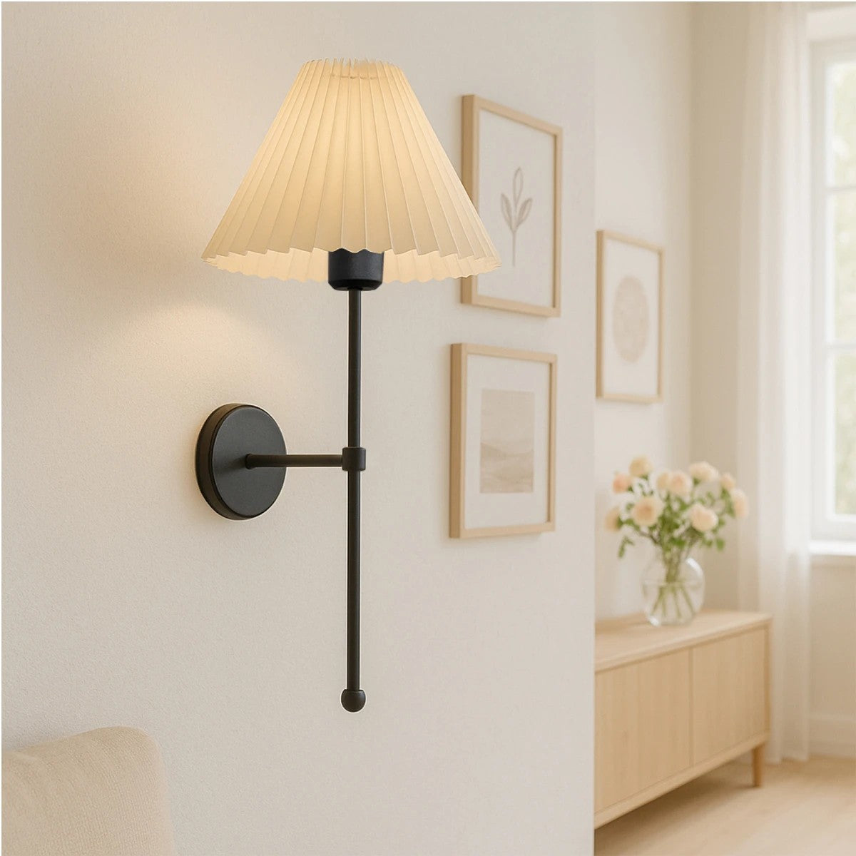 GloboStar® LING 204-0188 Μοντέρνο Φωτιστικό Τοίχου Απλίκα Μονόφωτο 1 x E27 AC 220-240V IP20 Μπεζ & Μαύρο - Μ22 x Π22 x Υ50cm - ledmania.gr