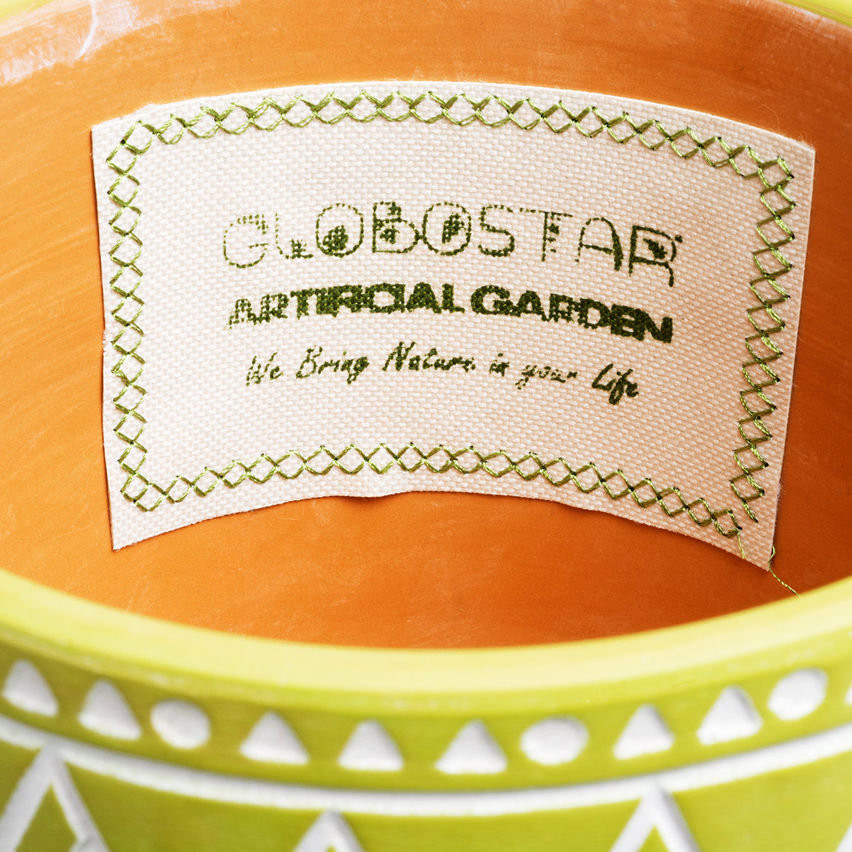 GloboStar® Artificial Garden KENYA 20507 Διακοσμητικό Κεραμικό Κασπώ Γλάστρα - Flower Pot Πράσινο με Λευκό Φ16 x Υ16cm - ledmania.gr