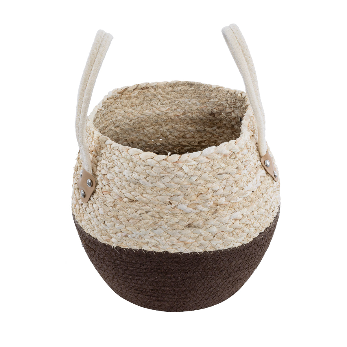 GloboStar® Artificial Garden CAROLINA 20579 Διακοσμητικό Πλεκτό Κασπώ Γλάστρα - Flower Pot Μπεζ με Καφέ και Λευκό Φ27 x Υ26cm - ledmania.gr
