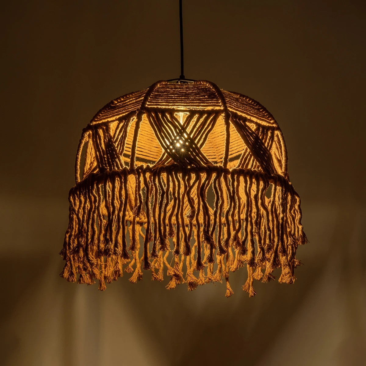 GLOBOSTAR® TONA 205-0016 Boho Κρεμαστό Φωτιστικό Οροφής με Ντουί 1 x E27 AC 220-240V IP20 - Μπεζ - M40 x Π40 x Υ38cm - ledmania.gr