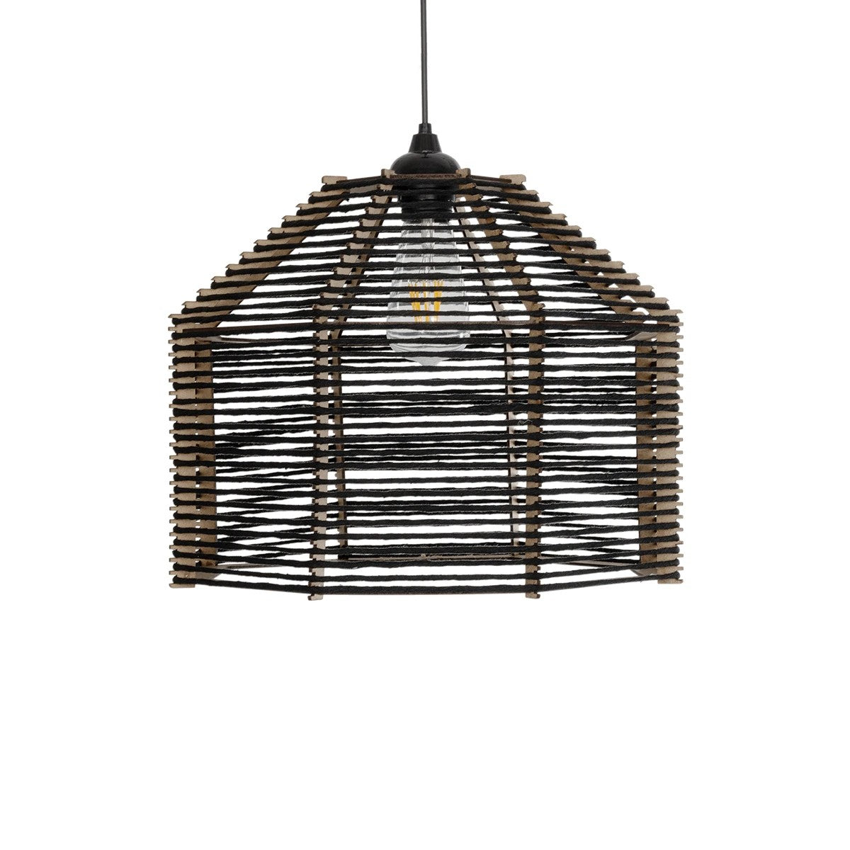 GLOBOSTAR® VORK 205-0027 Boho Κρεμαστό Φωτιστικό Οροφής με Ντουί 1 x E27 AC 220-240V IP20 - Μαύρο - M40 x Π40 x Υ36cm - ledmania.gr