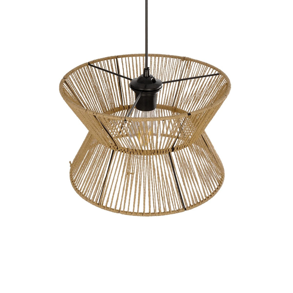 GLOBOSTAR® UPCONE 205-0055 Boho Κρεμαστό Φωτιστικό Οροφής με Ντουί 1 x E27 AC 220-240V IP20 - Μπεζ - M30 x Π30 x 21cm - ledmania.gr