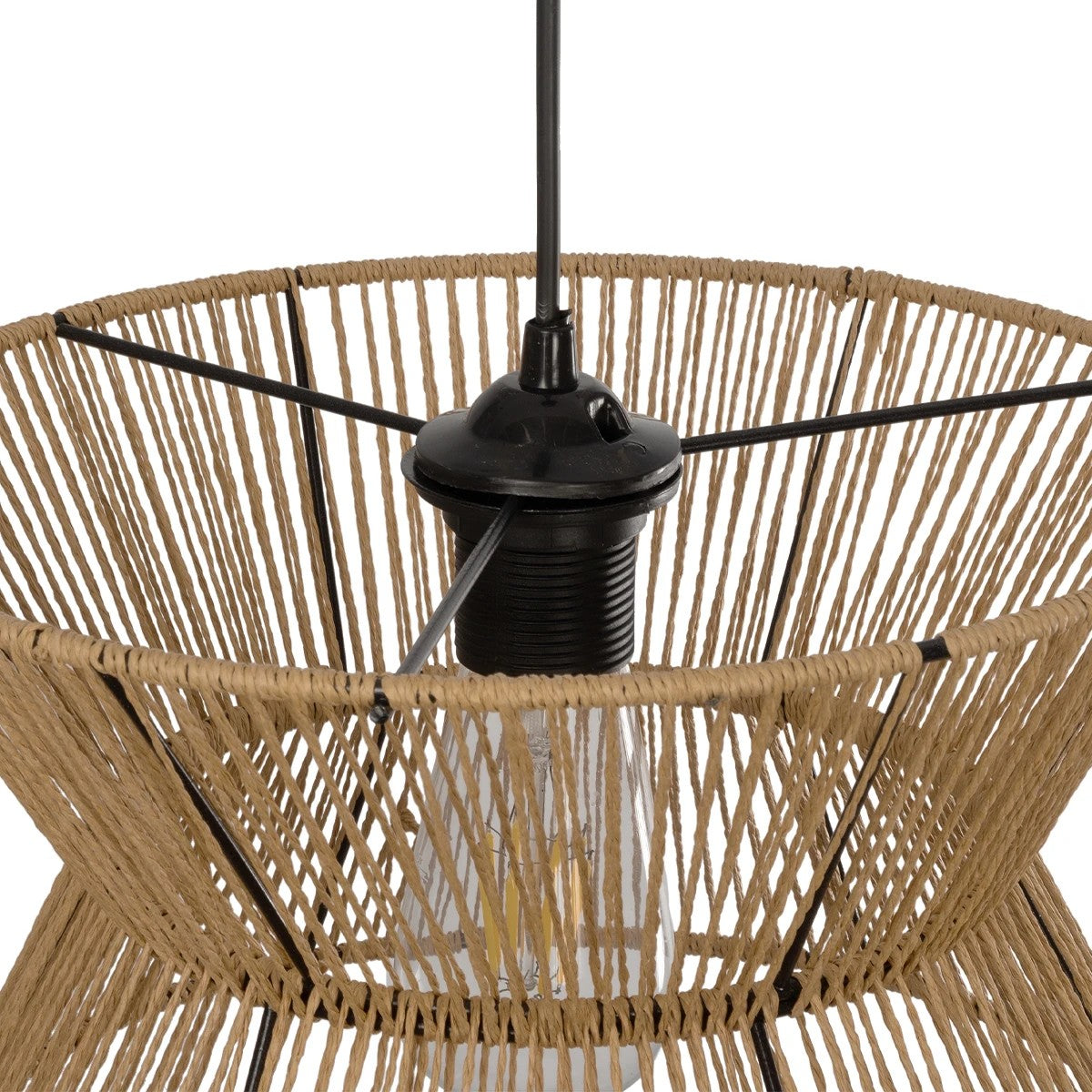 GLOBOSTAR® UPCONE 205-0055 Boho Κρεμαστό Φωτιστικό Οροφής με Ντουί 1 x E27 AC 220-240V IP20 - Μπεζ - M30 x Π30 x 21cm - ledmania.gr