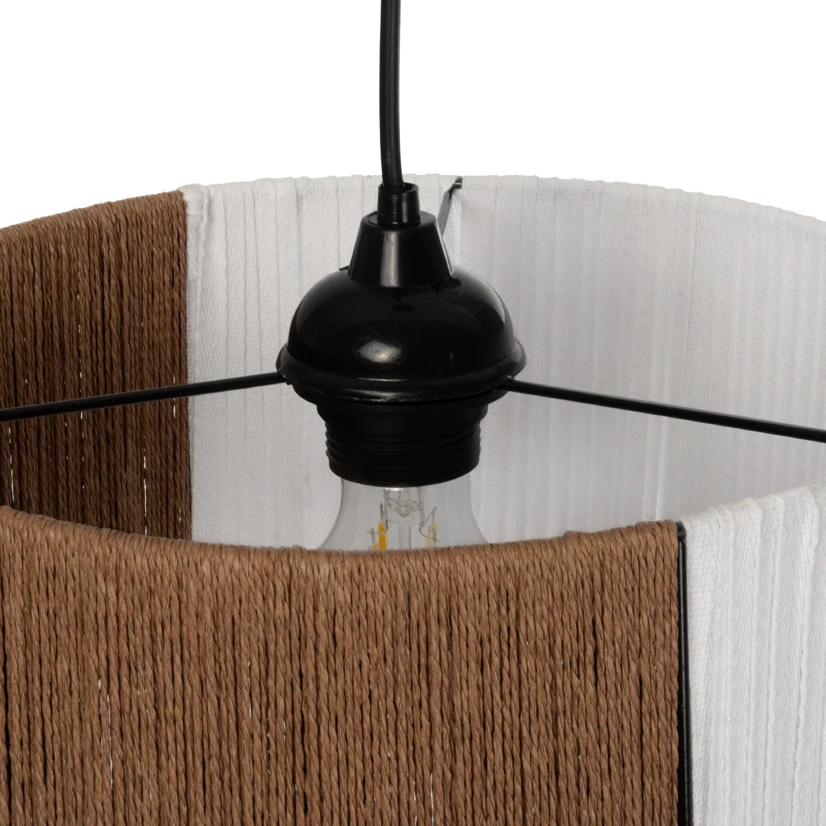 GLOBOSTAR® TAG 205-0059 Boho Κρεμαστό Φωτιστικό Οροφής με Ντουί 1 x E27 AC 220-240V IP20 - Λευκό & Καφέ - M30 x Π30 x Υ18cm - ledmania.gr