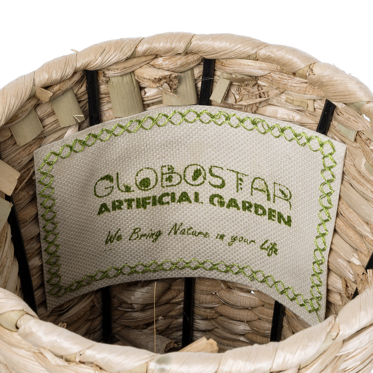 GloboStar® Artificial Garden AMMAN 21244 Διακοσμητικό Πλεκτό Καλάθι - Κασπώ Γλάστρα - Flower Pot Μπεζ με Μαύρο & Πορτοκαλί Φ20cm x Υ60cm - ledmania.gr