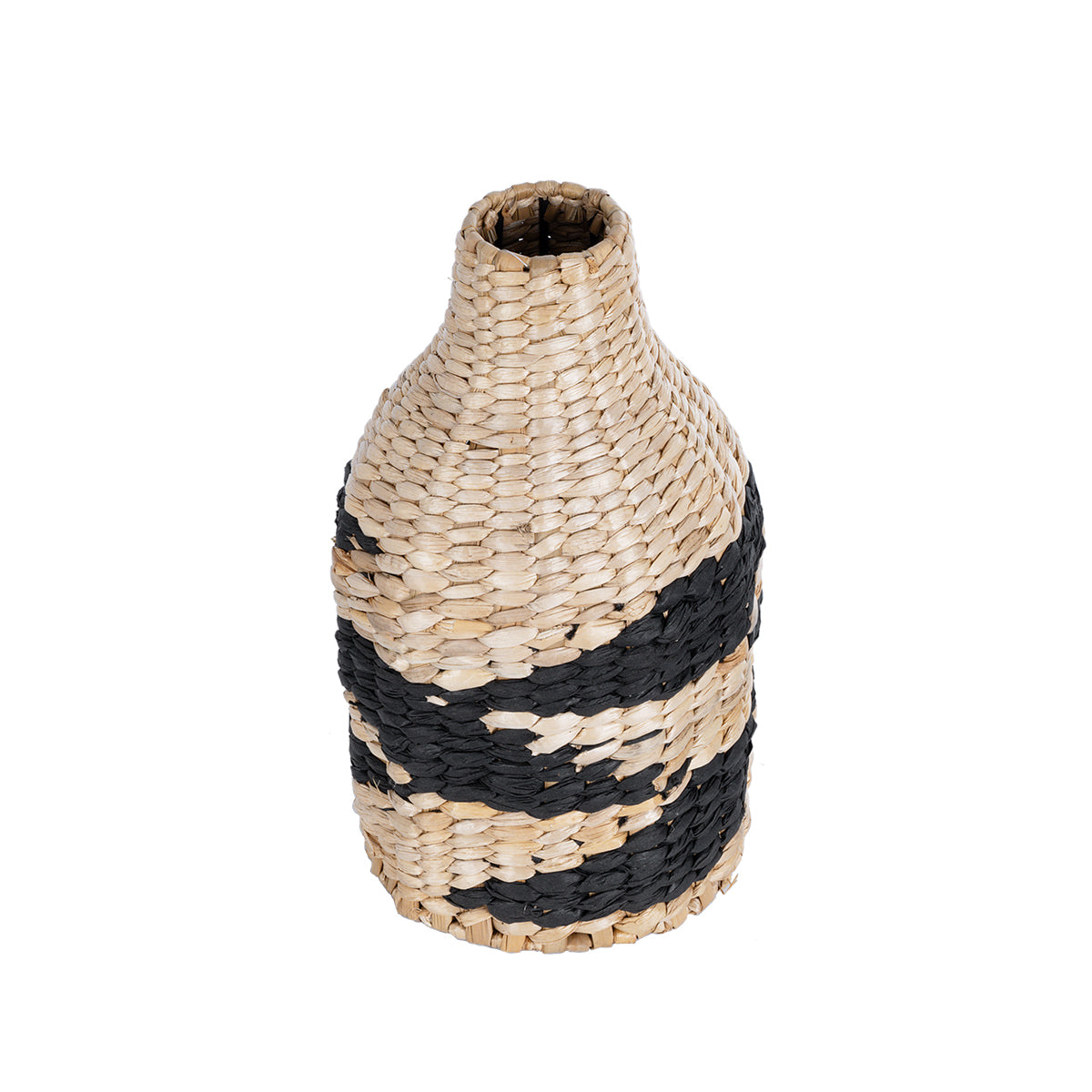 GloboStar® Artificial Garden JORDAN 21245 Διακοσμητικό Πλεκτό Καλάθι - Κασπώ Γλάστρα - Flower Pot Μπεζ με Μαύρο Φ16cm x Υ30cm - ledmania.gr