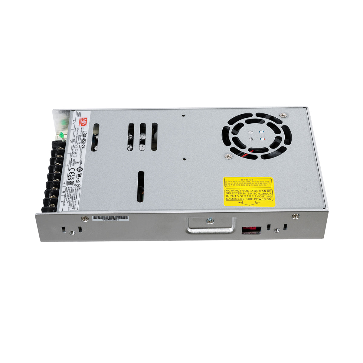 GLOBOSTAR® MEANWELL-LRS450-24 90787 Τροφοδοτικό/Μετασχηματιστής PELV 450W 18.8A DC 24V IP20 - AC 220-240V σε DC 24V / Ρυθμιζόμενo από DC 21.6V έως DC 28.8V - Μ22.5 x Π12.4 x Υ3.5cm - 3 Χρόνια Εγγύηση - ledmania.gr