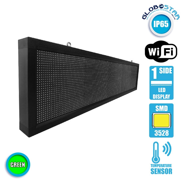 GLOBOSTAR®DISPLAY 90282 Κυλιόμενη Ψηφιακή Επιγραφή 160x32cm P10 Μονής Όψης LED AC 220-240V Αδιάβροχο IP65 Πράσινο - WiFi Control μέσω FK APP - Αισθητήρας Θερμοκρασίας & Υγρασίας - Μ168 x Π9 x Υ40cm - 2 Χρόνια Εγγύηση - ledmania.gr