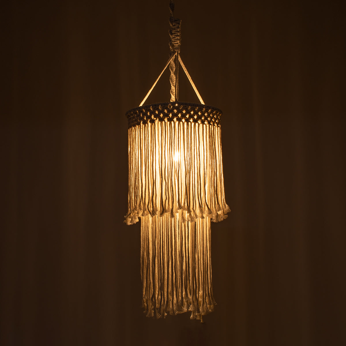 GloboStar® ZAMBIA 36208 Boho Κρεμαστό Φωτιστικό Μακραμέ Μονόφωτο 1 x E27 IP20 Μπεζ Ύφασμα Μ30 x Π30 x Υ60cm - ledmania.gr