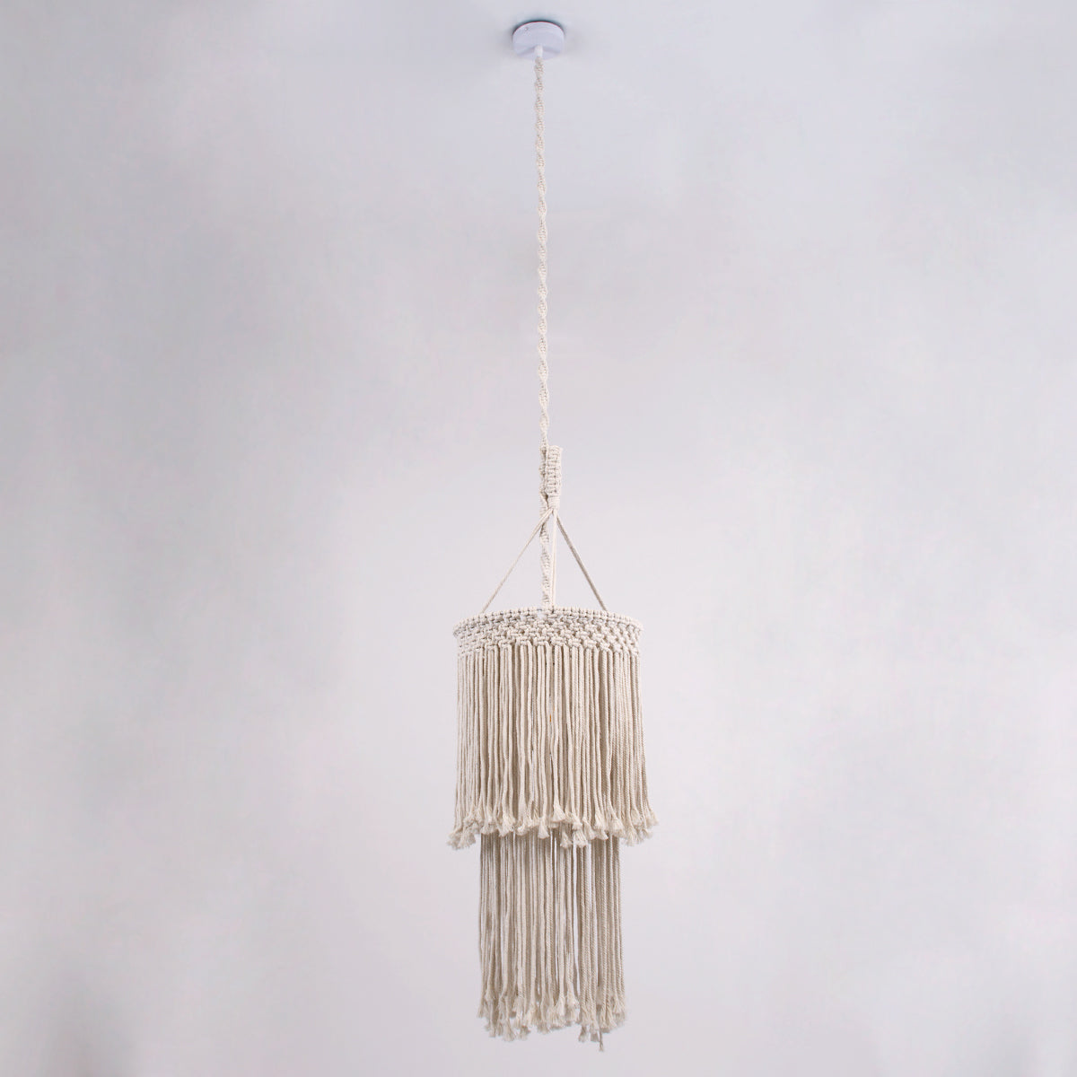 GloboStar® ZAMBIA 36208 Boho Κρεμαστό Φωτιστικό Μακραμέ Μονόφωτο 1 x E27 IP20 Μπεζ Ύφασμα Μ30 x Π30 x Υ60cm - ledmania.gr