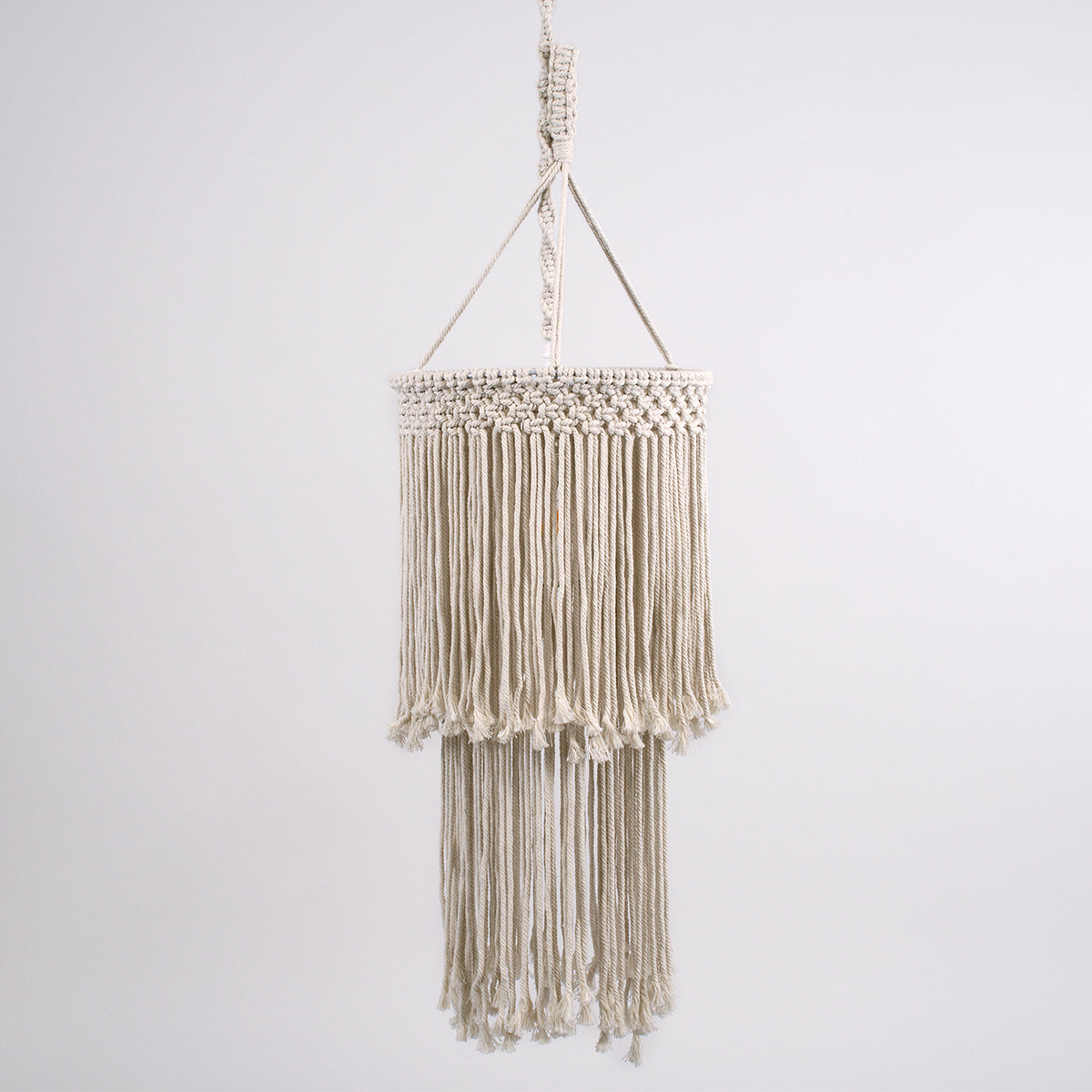 GloboStar® ZAMBIA 36208 Boho Κρεμαστό Φωτιστικό Μακραμέ Μονόφωτο 1 x E27 IP20 Μπεζ Ύφασμα Μ30 x Π30 x Υ60cm - ledmania.gr