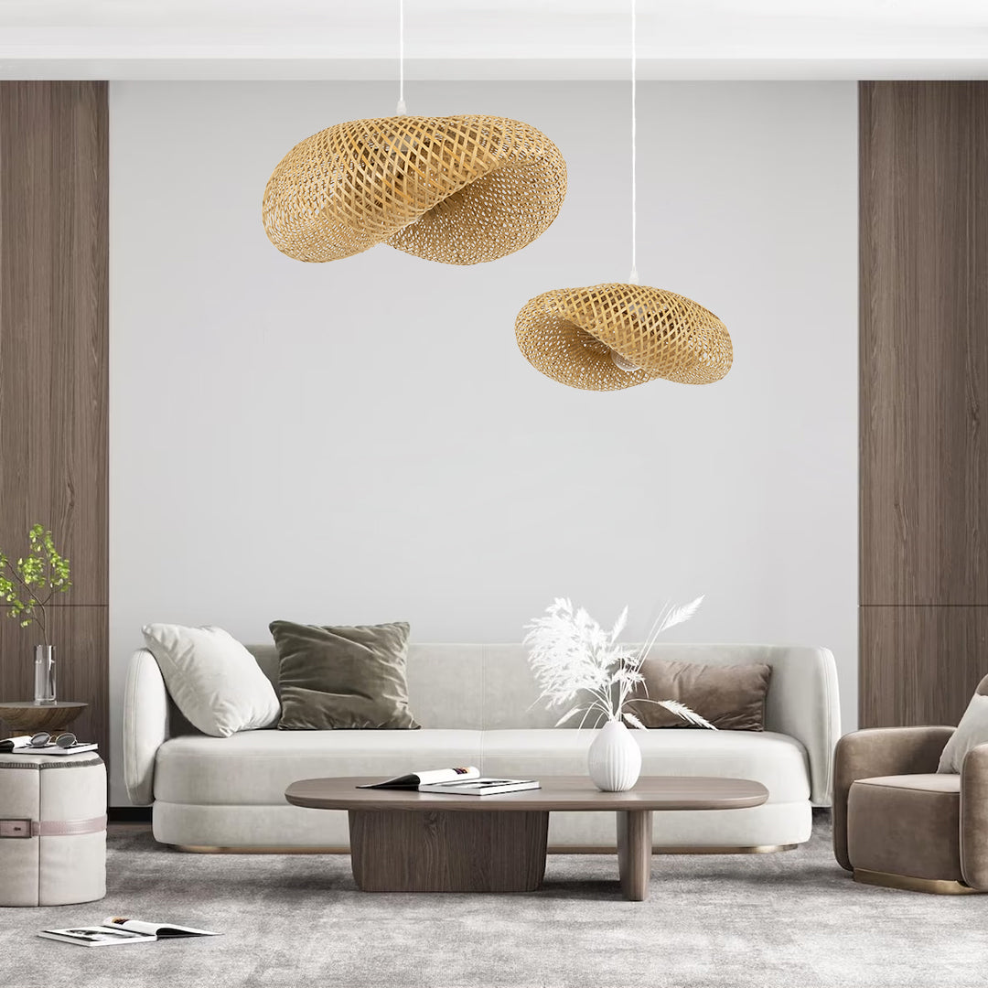 GloboStar® MEXICO 00719 Boho Κρεμαστό Φωτιστικό Ανάρτηση Μονόφωτο 1 x E27 IP20 Μπεζ Ξύλο - Μ65 x Π46 x Y30cm - ledmania.gr