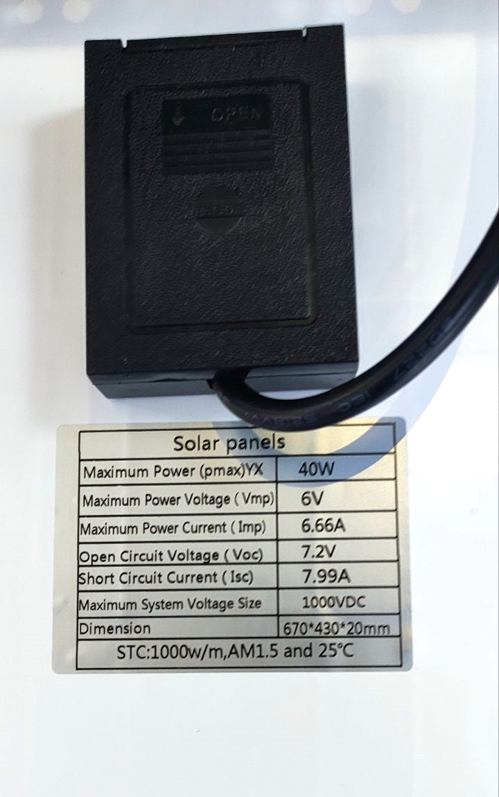 40w Μονοκρυσταλικο Ηλιακό Solar Πάνελ 6v με 5 μέτρα καλώδιο για Ηλιακούς Προβολεις-τεμ.1