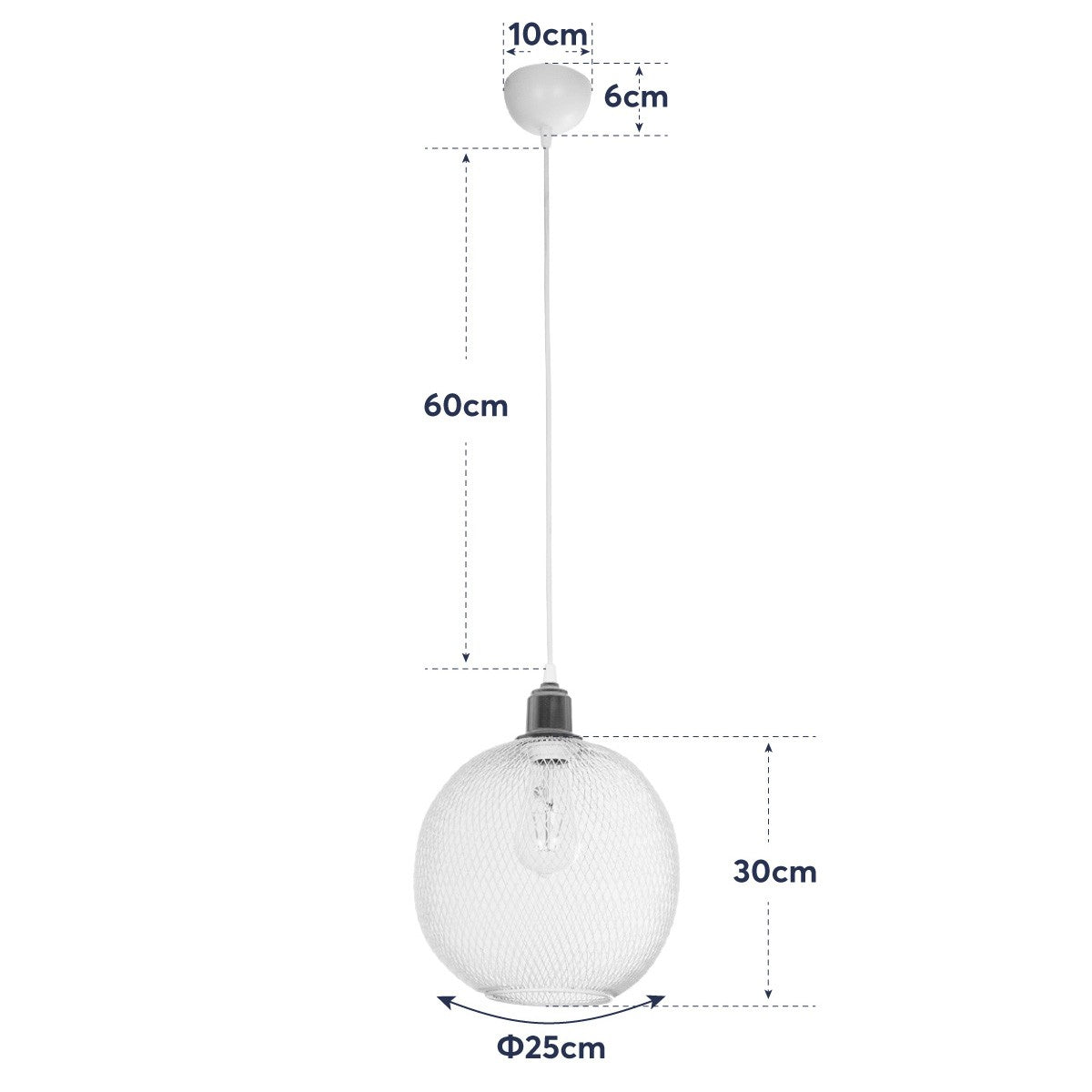 GloboStar® WIRE 203-0005 Μοντέρνο Κρεμαστό Φωτιστικό Πλέγμα Μονόφωτο 1 x E27 IP20 Λευκό & Χρυσό Μέταλλο - Μ25 x Π25 x Υ30cm - ledmania.gr